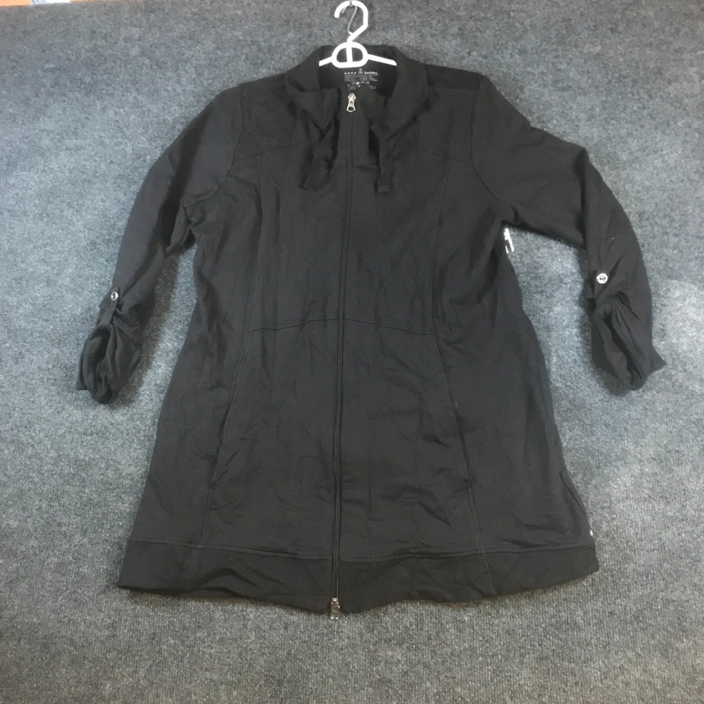 Neon Buddha Jacket Womens Large Black Full Zip Cotton Stretch Roll Tab Sleeve
